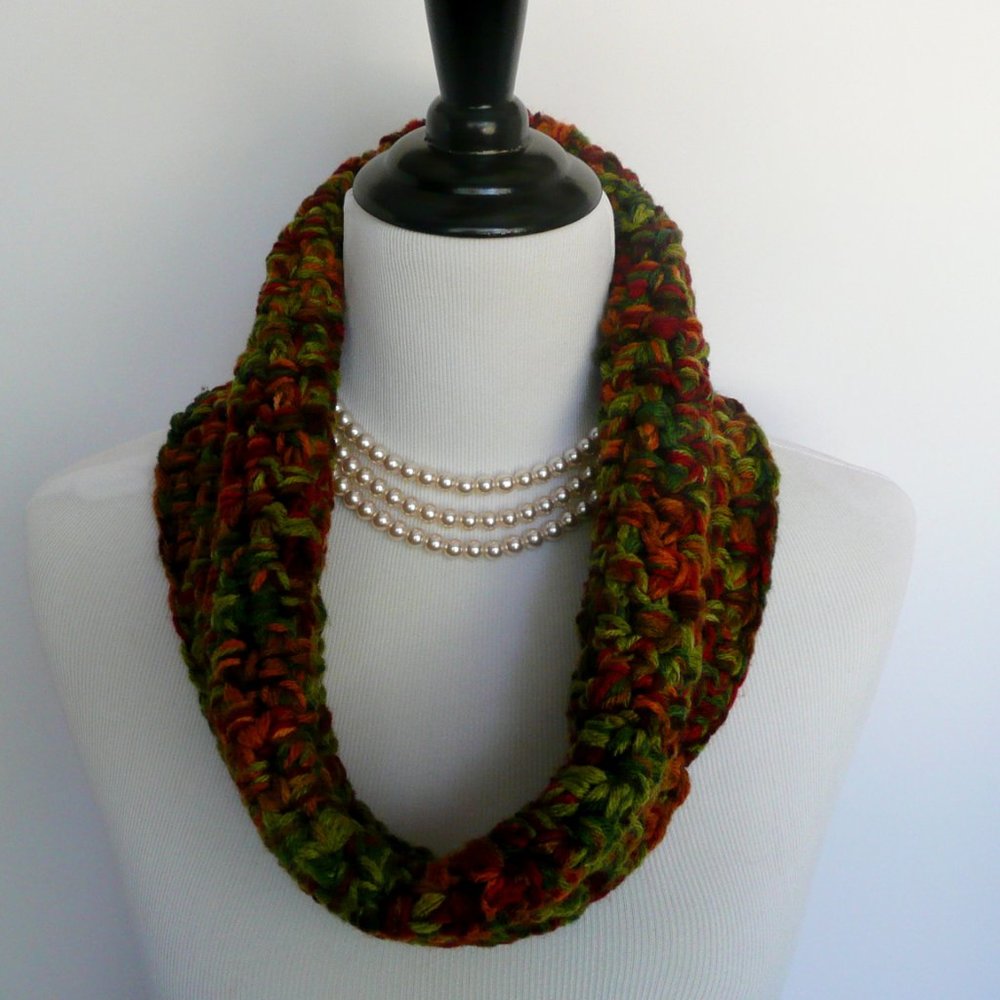 Handmade Crochet Chunky Autumn Fall Colors Cowl Neck Infinity Scarf